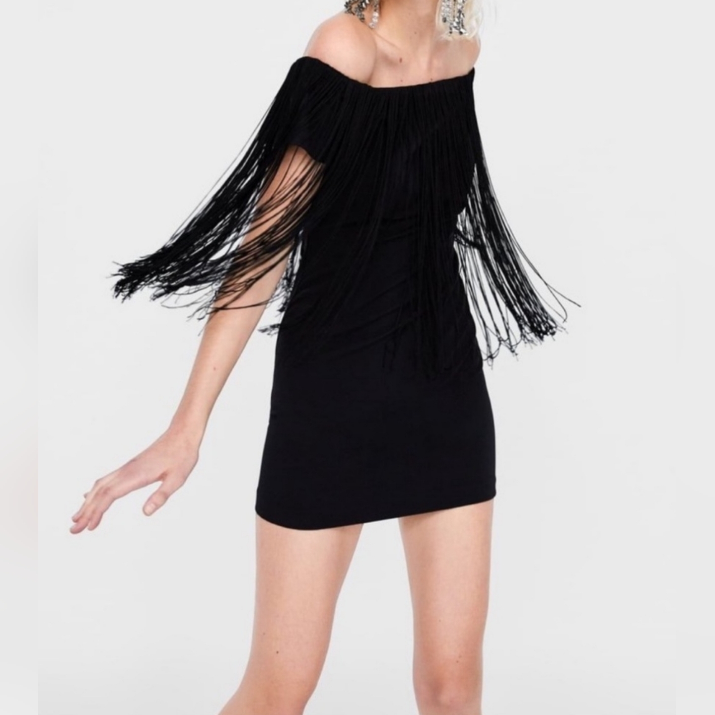 Zara Off The Shoulder Fringe Dress Small